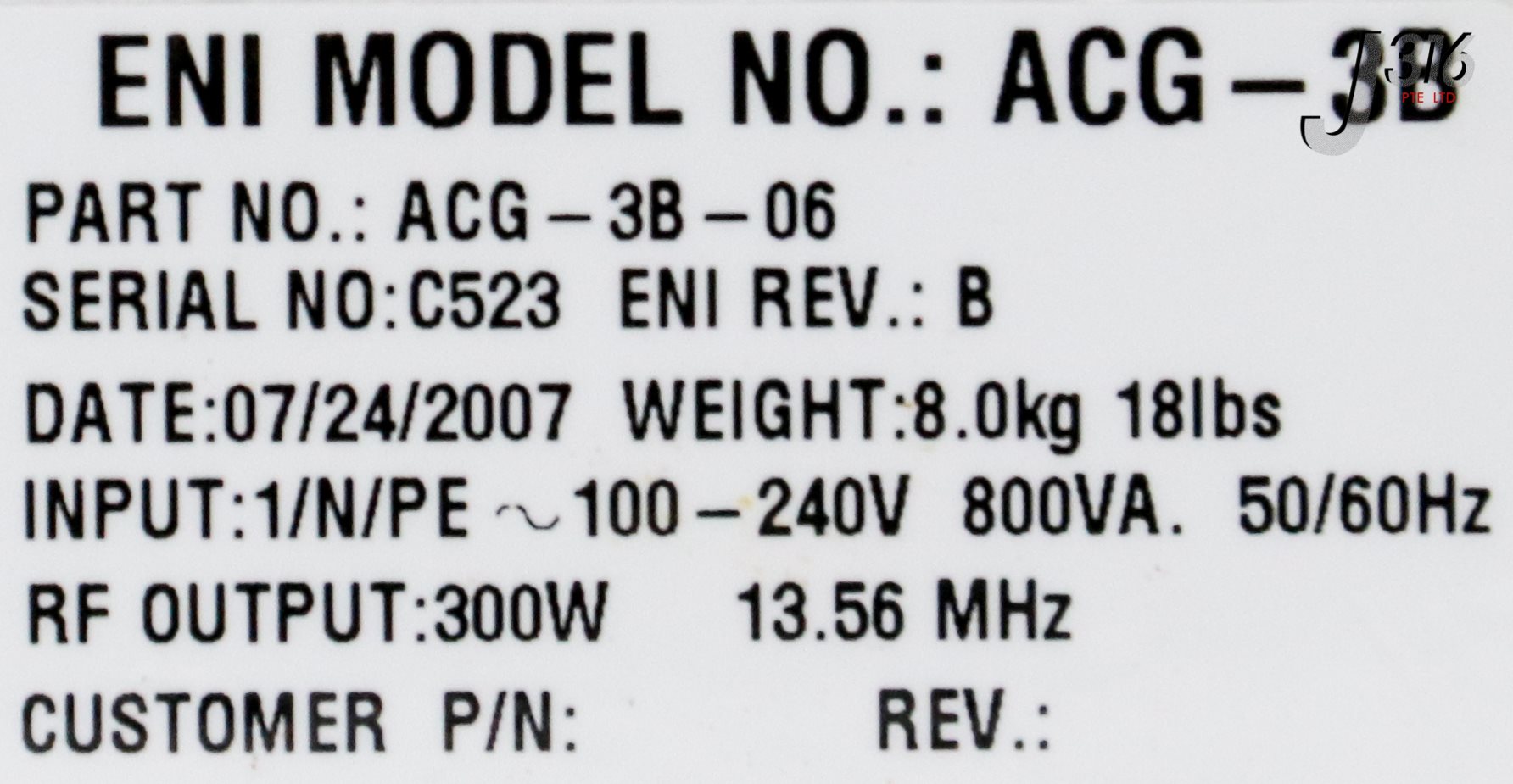 25889 ENI RF GENERATOR. ACG-3B-06, 300W 13.56MHZ ACG-3B – J316Gallery